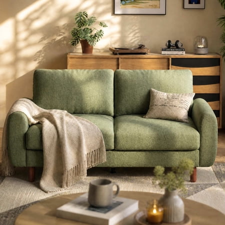 BedLuxury 68” Studio Sofa with Wide Armrests, Modern Small Loveseat Sofa with Wood Legs for Small Space and Living Room, Green