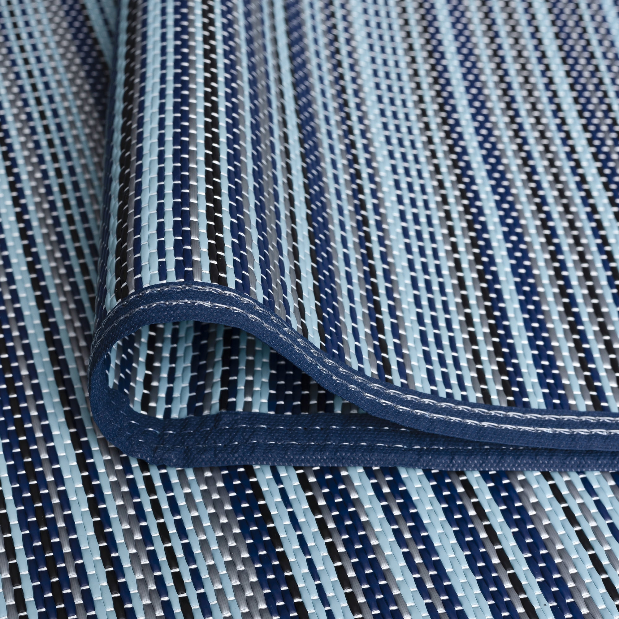 5x7 Waterproof, Reversible Plastic Straw Outdoor Rugs for Patios | Also for Camping, RV, Deck, Porch, Balcony, Camp, Patio | Navy, Stripes | Size: 5' x 6'11''