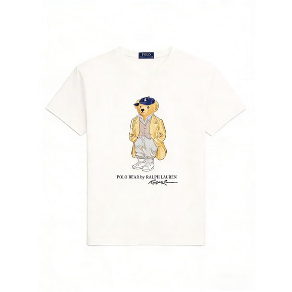 New pure cotton bear print short-sleeved casual top, round neck T-shirt
