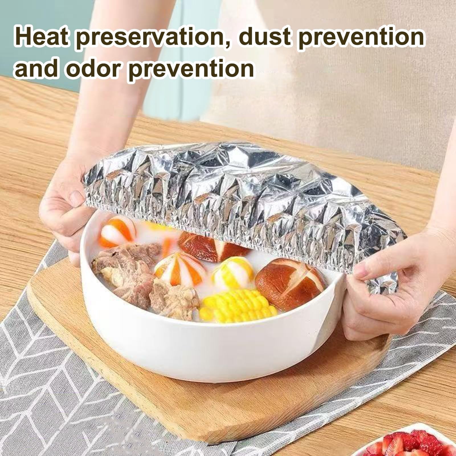 Aluminum Foil Heat Retaining Covers Elastic Edge Reusable Food Wrap Lids for Bowls Plates and Leftover Storage