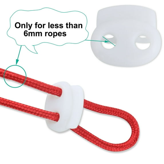 20pcs Spring Cord Locks Plastic Rope End Fastener Double Holes Toggle Stoppers Sliders Rope Clip Fastener White