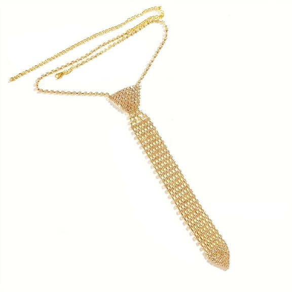 Elegant Tie Necklace with Sparkling Rhinestones for Formal Occasion Uniform Tie Punk Jeweled Chain Tie