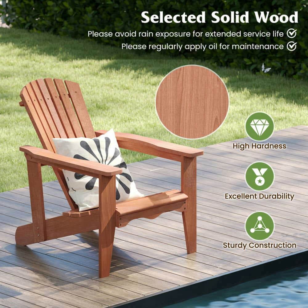 Spaco Solid Wood Adirondack Chair, Patio Chair with High Backrest and Wide Armrests for Patio, Garden, Backyard, Natural