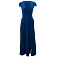 thumbnail image 4 of up to 60% off Gifts Usmixi Dresses for Women 2023 Evening Party Casual Empire Waist High Slit Pleated Hem Long Dresses Solid Short Sleeve V-Neck Maxi Formal Dresses for Women Blue m, 4 of 7