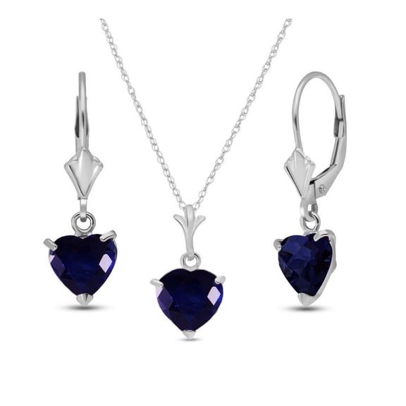 Galaxy Gold 14k White Gold Jewelry Set - Necklace and Earrings w/ Natural Heart-shaped Sapphires