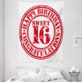 thumbnail image 1 of 16th Birthday Decorations Tapestry, Vintage Rubber Stamp Old Fashion Greeting Sign Time Flies Print, Wall Hanging for Bedroom Living Room Dorm Decor, 60W X 80L Inches, Red White, by Ambesonne, 1 of 2