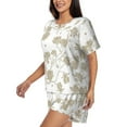thumbnail image 2 of "Wukai Vintage Stylized White Color Women's Pajama Set - Short-Sleeve Top and Shorts with Elastic Waistband and Pockets for Loungewear, Yoga, and Casual Wear-, 2 of 8