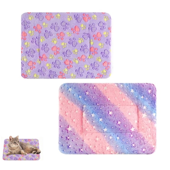 Cat Bed Pad 2 Pack Warming Mat with Cute Star Paw Print for Indoor Small Pet 9.84×11.8in