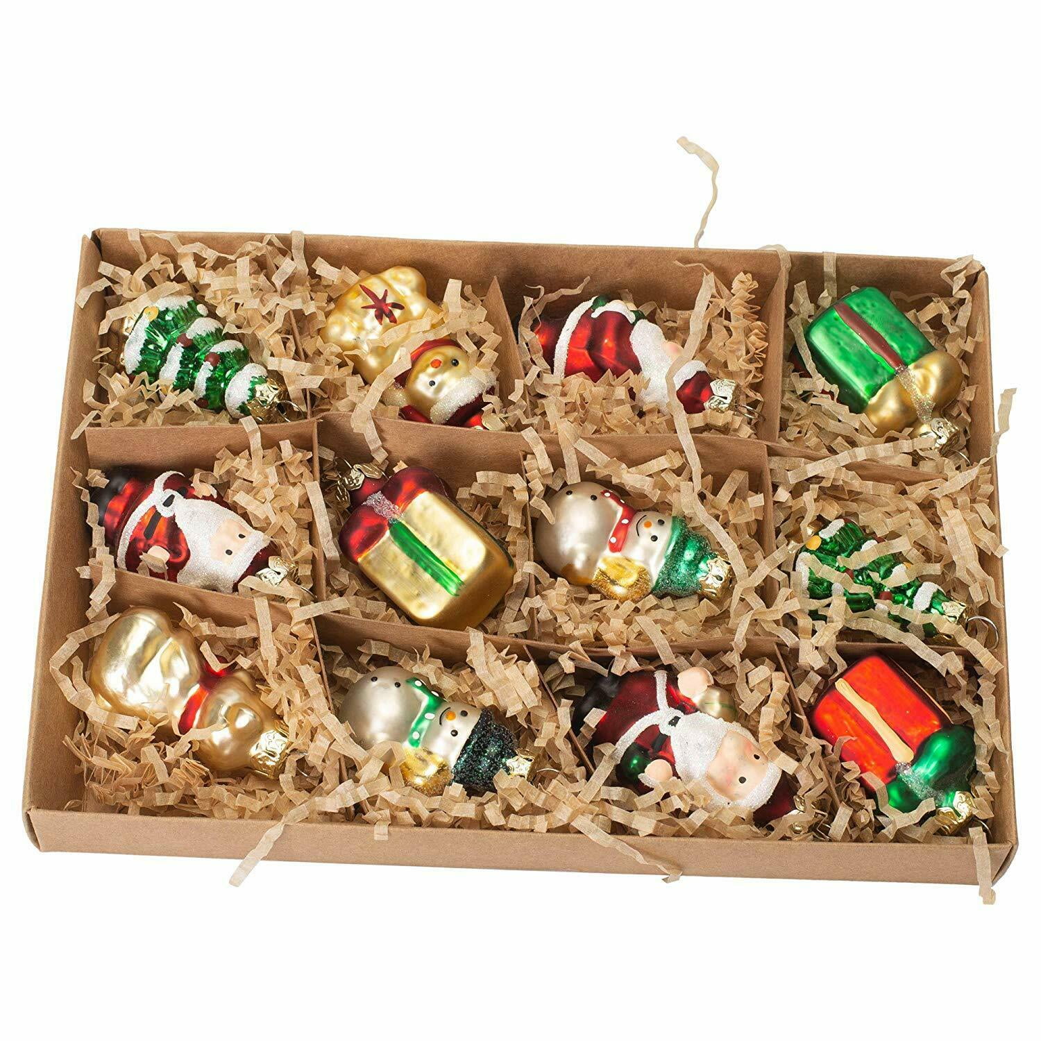 Mini Holiday Icon Multicolored Glass Christmas Ornaments Boxed Set of