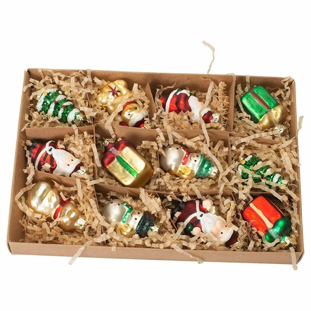 Mini Holiday Icon Multicolored Glass Christmas Ornaments Boxed Set of