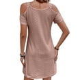 thumbnail image 3 of LilyLLL Womens Solid Color Lace Crochet Cold Shoulder Swing Mini Dress, 3 of 5