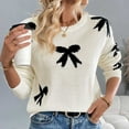 thumbnail image 5 of ClodeEU Womens Crew Neck Cute Bow Sweater ,Long Sleeve Ribbed Knit Loose Fit Pullover Sweater Beige,Womens Plus M, 5 of 6