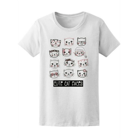 Cute Cats Faces Set T-Shirt Women -Image by Shutterstock, Female Large