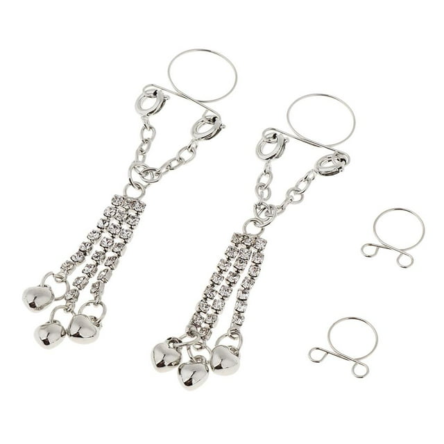 1 par de anillos para pezones sin perforaciones para mujeres Anillos para pezones falsos Piercings con clip Campana de plata Yinane Nipplering no perforante