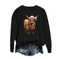 thumbnail image 6 of SYMOID Womens Festive Highland Cow Christmas Sweatshirt - Black, Oversized Loose Fit Long Sleeve 100% Polyester Machine Washable Santa Hat Graphic,Size S, 6 of 6