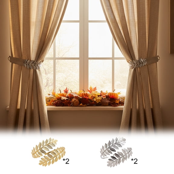 Curtain Tiebacks 2 Pack Boho Wheat Sheaf Metal Holdbacks for Thick Window Drapes, No Drill Rope Design with Clips, Gold and Silver Decorative Curtain Holders