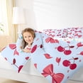 thumbnail image 4 of Homewish Cartoon Cherry Fruit Queen Comforter Set for Kids, Blue Red Bowknot Bedding Sets, Kawaii Flower Floral Reversible Bedding Comforter Set, Ultra Soft Bedroom Decor, 3pcs, 4 of 8