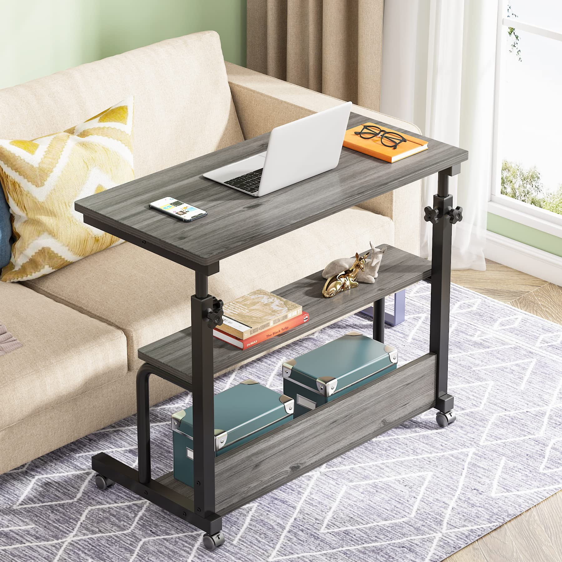 Tribesigns Small Portable Desk Side Table with Wheels, Height