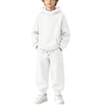 thumbnail image 4 of Spazoro Girls Boys Activewear 2 Piece Outfit with Pockets, Fall Winter Solid Color Long Sleeve Hoodie Soft Warm Sweatshirts & Jogger Pants Sets for Kids White Size 4-5 T, 4 of 8