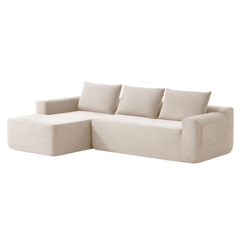 L-Shaped Modular Sectional Sofa with Chaise, 96.9'' Corduroy Boneless Couch Cloud Sofa with Deep Seat for Living Room Bedroom