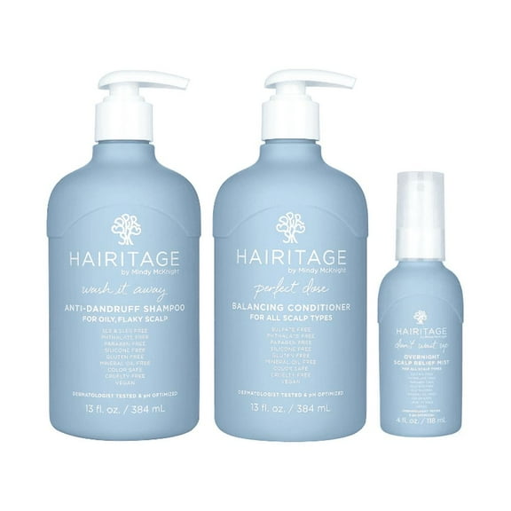Hairitage Don’t Wait Up Overnight Scalp Relief Variety Pack, Don’t Wait Up Overnight Scalp Relief Scalp Mist   Wash It Away Anti-Dandruff Shampoo Perfect Dose Balancing Conditioner with Rosemary Oil