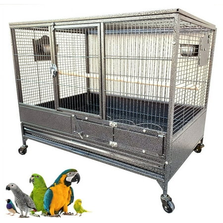 X-Large 36" Single Stacker Wrought Iron Breeding Breeder Bird Parrot Rolling Cage 1/2" Bar Spacing African Grey Small Quaker Amazon Cockatiels Sun Parakeet Green Cheek Conure Dove Lovebird
