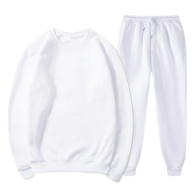 Moxiu 2 Piece Crewneck Tracksuit Men - Spring Casual Workout Sweatshirt & Sweatpants White,XXXXL