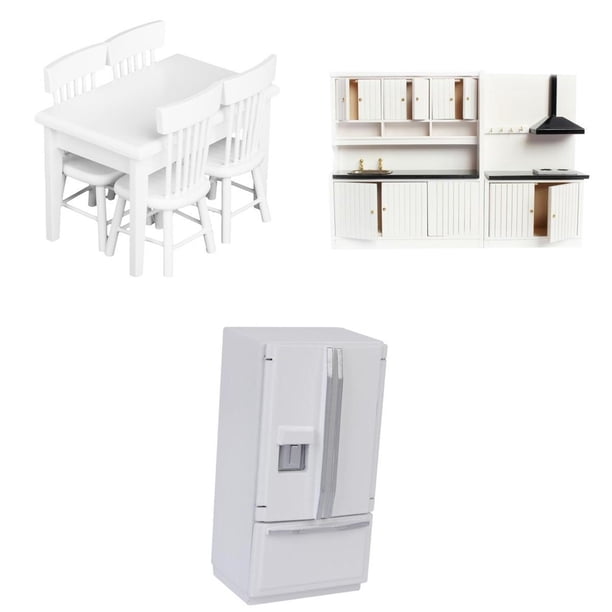 1/12 Dollhouse Miniatures Kitchen Furniture Set Nevera Silla de mesa Modelos