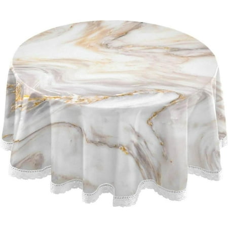 

Hyjoy White Gold Marble Round Tablecloth Washable Oil Proof Table Cover for Kitchen Holiday Party Wedding Picnic Decoration