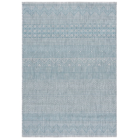SAFAVIEH Courtyard Altan Geometric Indoor/Outdoor Area Rug, Light Grey/Aqua, 8' x 10'