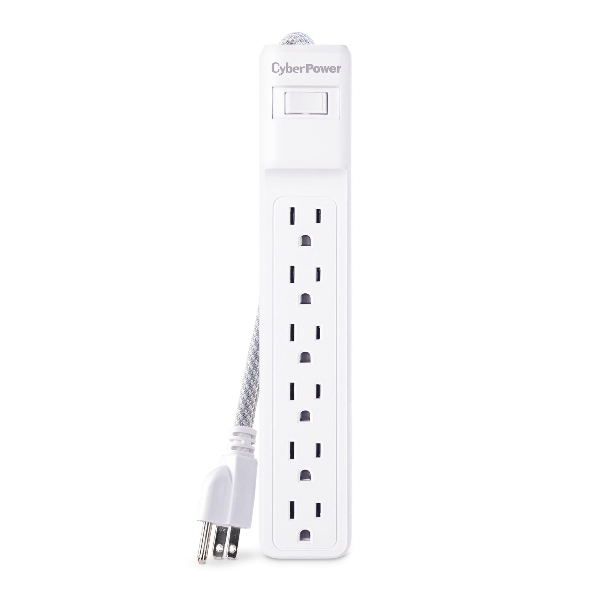 CyberPower MP1087SS Surge Protector 2-Pack 500 Joules 6 Outlets 3 ft Cord 120V White