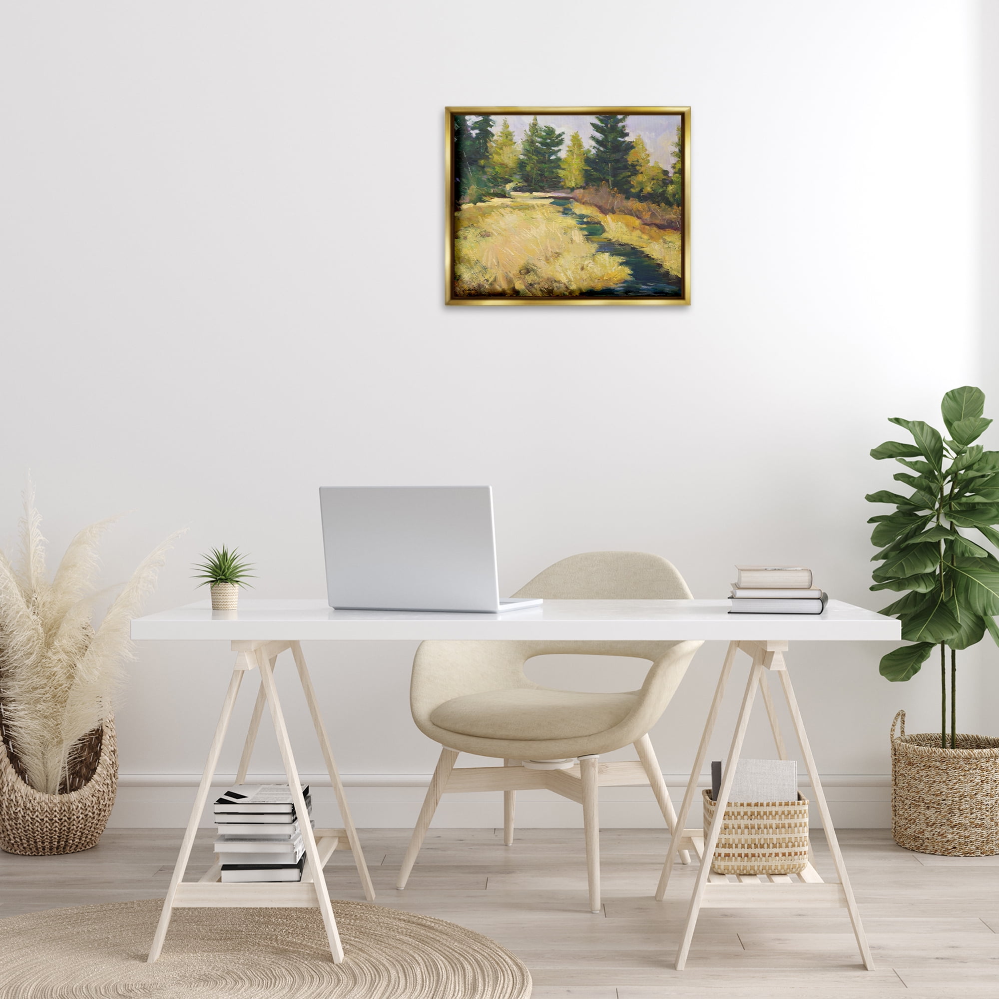 Stupell Industries Mammoth Creek Landscape Landscape & Nature Painting Gold Floater Framed Canvas Art Print Wall Art, 21 x 17