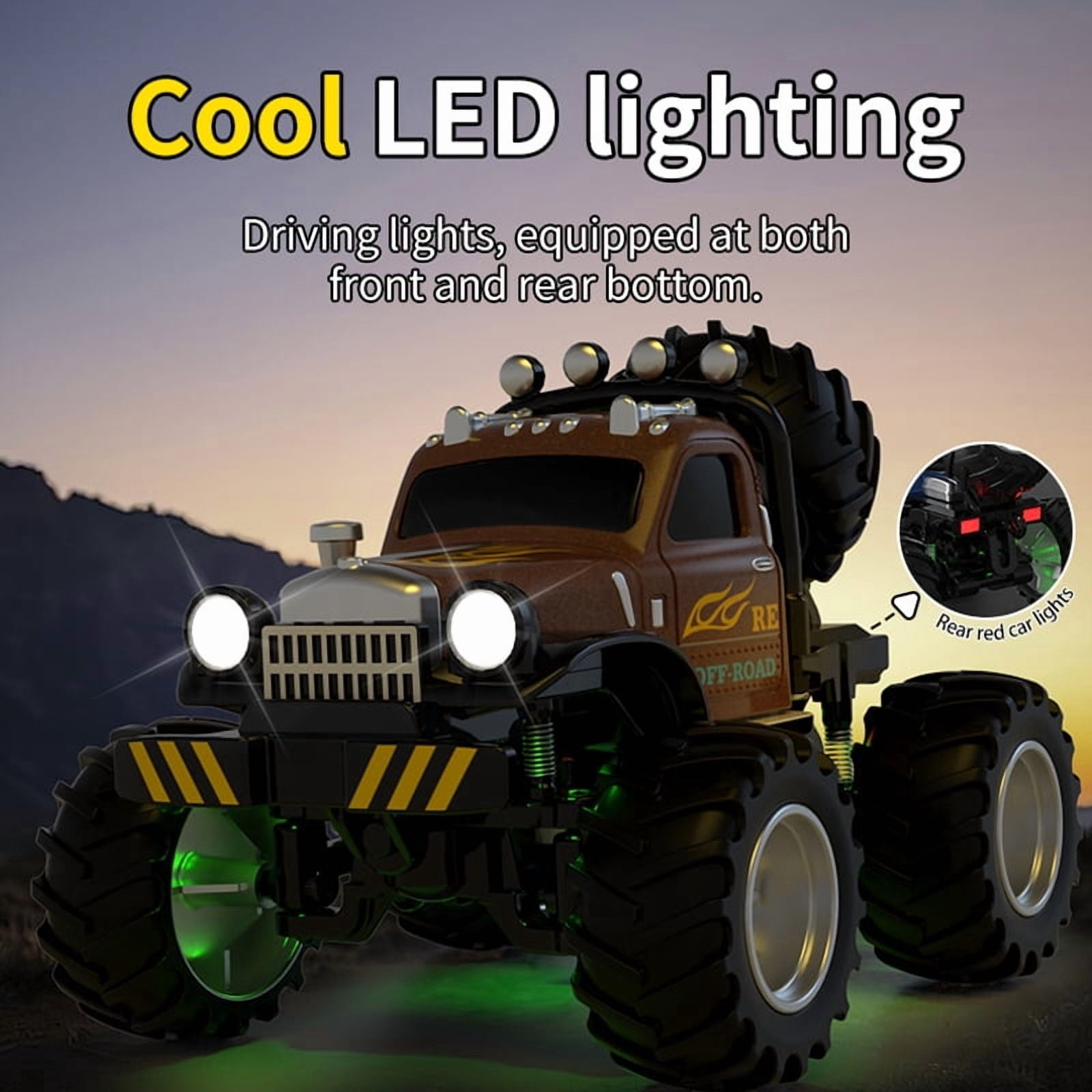 Mini RC Truck, 1/64 Scale Mini Remote Control Car 2.4Ghz & APP Remote Control, Rechargeable Alloy Shell Mini RC Cars with Lights, Speed/Steering Adjustable