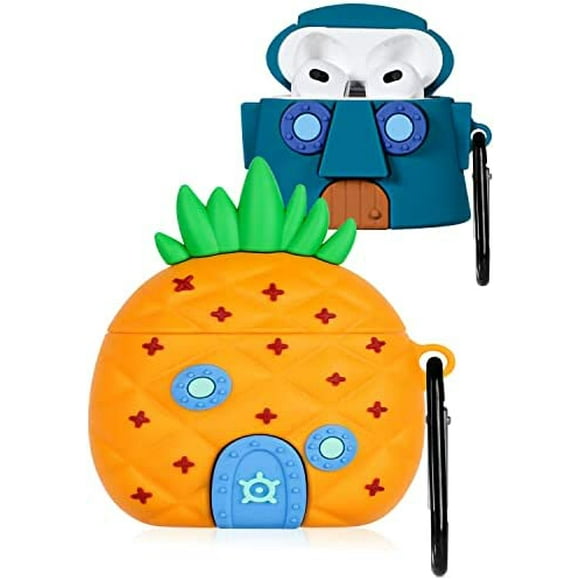 2 Pack Gkv for Airpods 3 Case for Airpod 3 (2021) Cover Unique Funny Fun Kawaii Cute 3D Cartoon Design Air Pods 3rd Generation Silicone Cases for Girls Teen Boys Kids Pineapple+Stone House