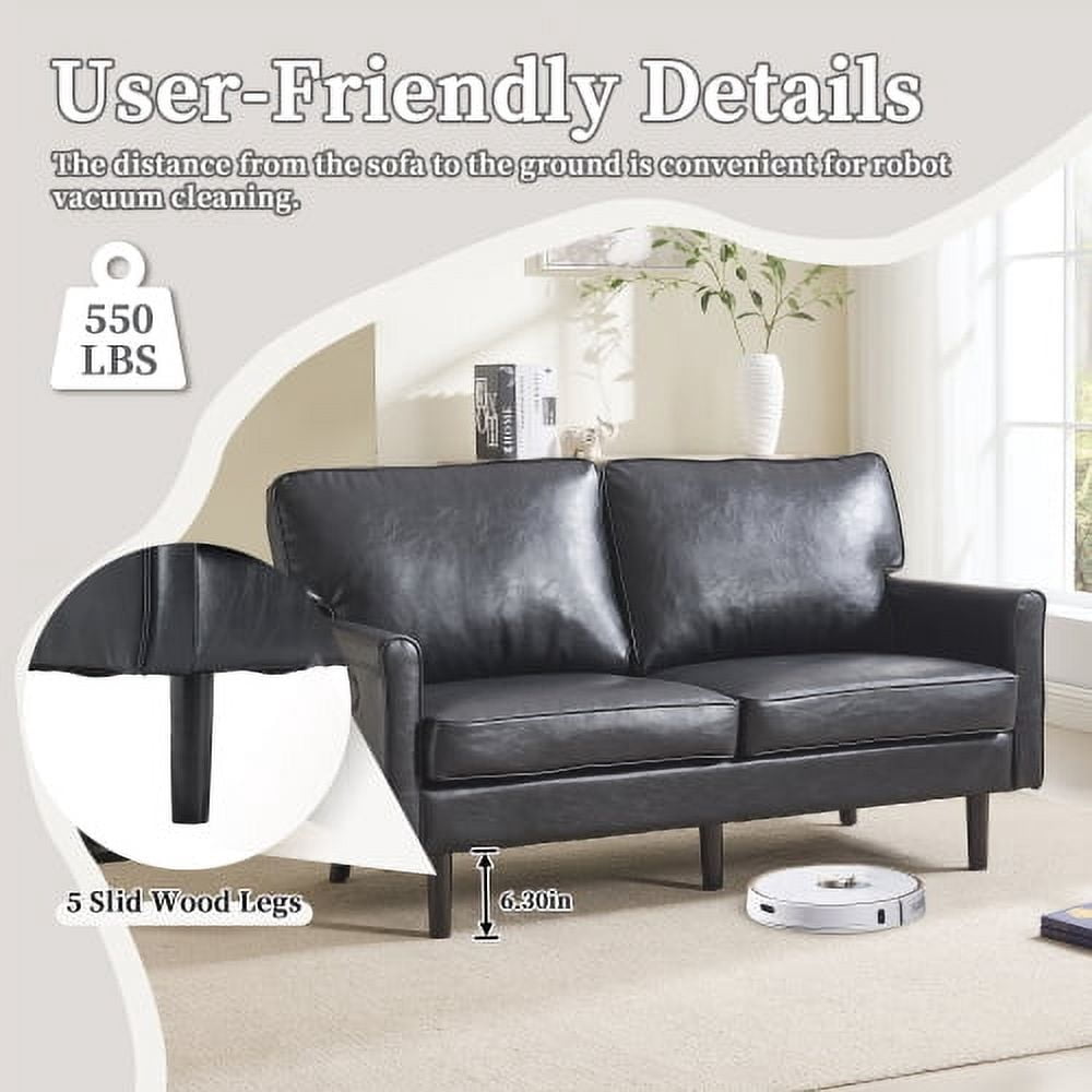 MOONMISS Mid Century Modern Loveseat,with USB & Demountable Pillow Cover for Living Room Bedroom,Black PU