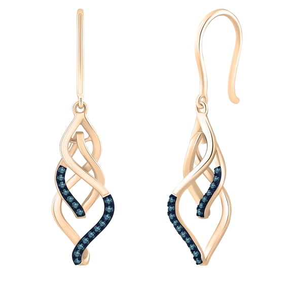 Dazzlingrock Collection Round Blue Diamond Infinity Knot Twist French-Wire Dangle Drop Earrings for Women (0.20 ctw, Color Blue, Clarity I2-I3) in 18K Rose Gold