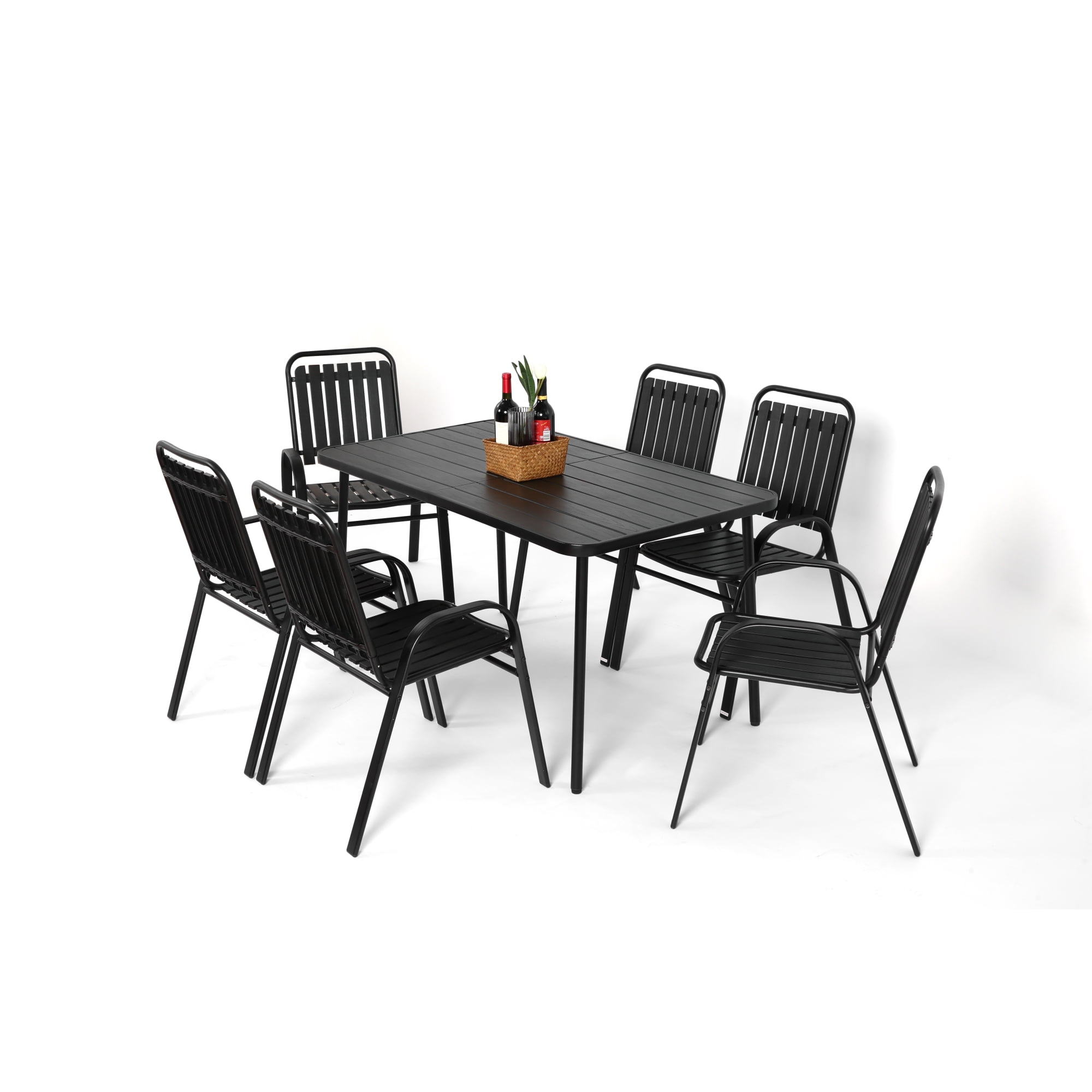7 Piece Dining Set,Outdoor Dining Set with 6 Chairs,Patio Dining Set for 6-Person,Black