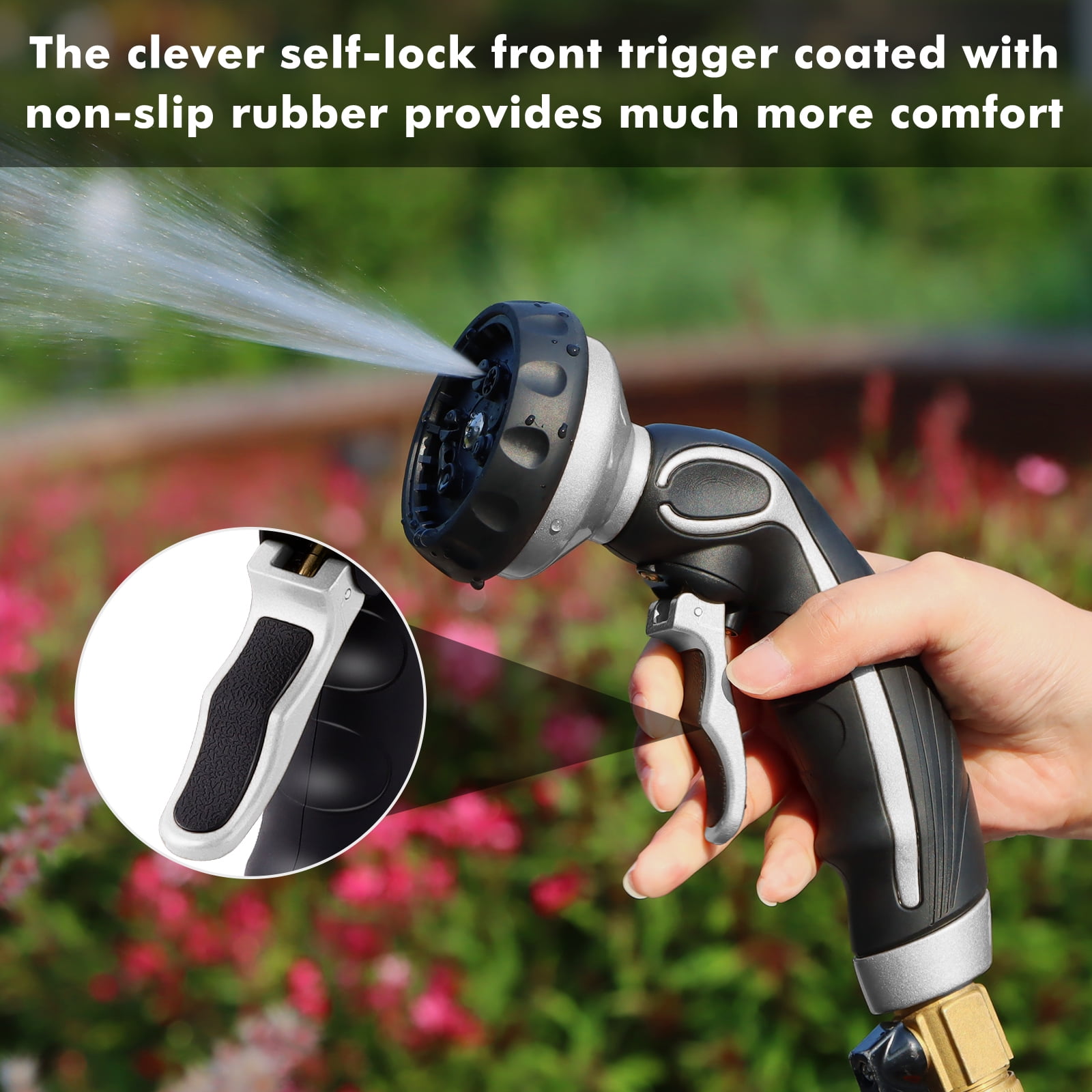Restmo Durable Ergonomic Hose Nozzle with 9 Spray Patterns, Heavy Duty Metal Water Sprayer for Lawn, Garden, Car & Pet