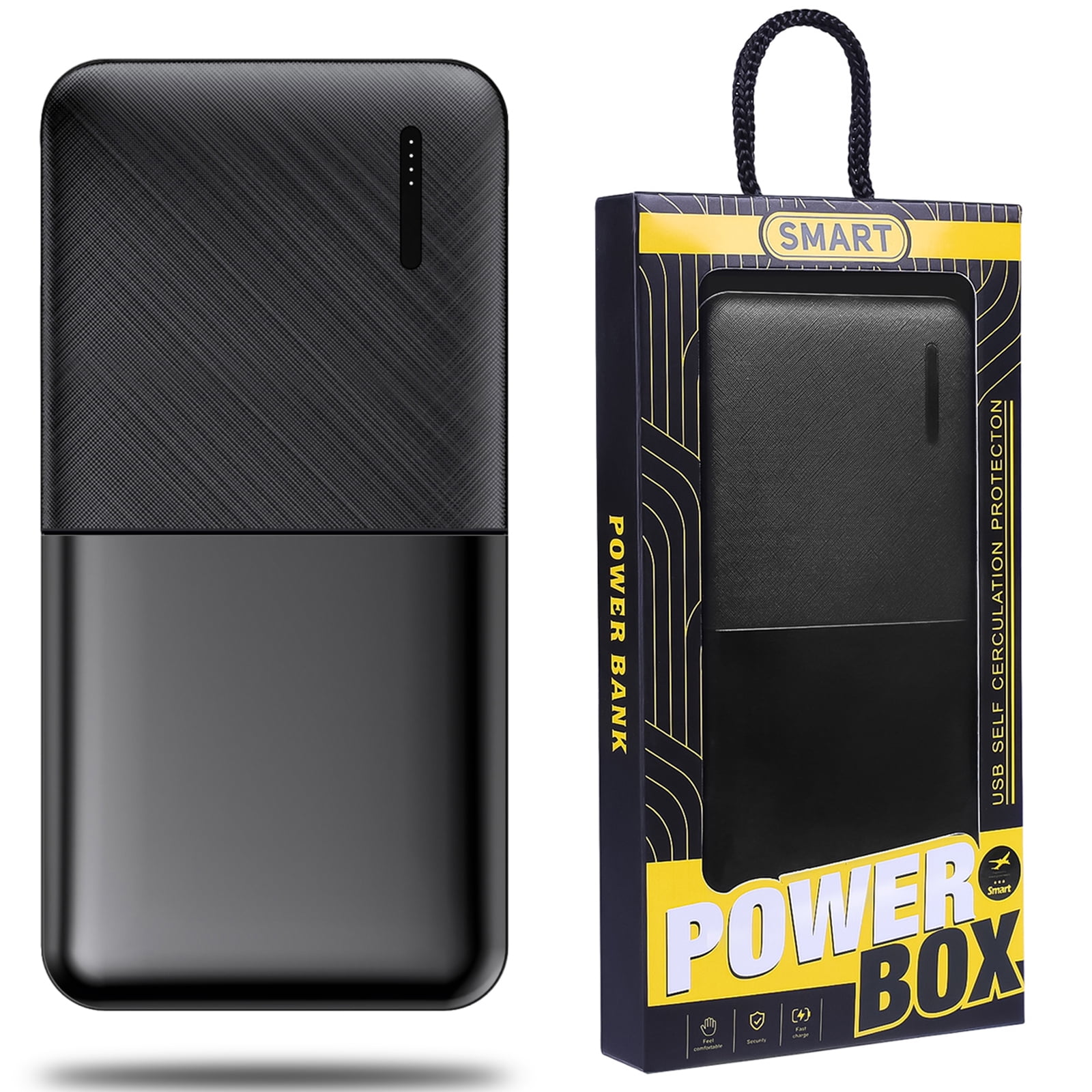 10000mAh Portable Charger With Built-in AC Wall Plug & 3 Cables | Slim Power Bank, 4 Outputs, Compatible With All Phones - Red