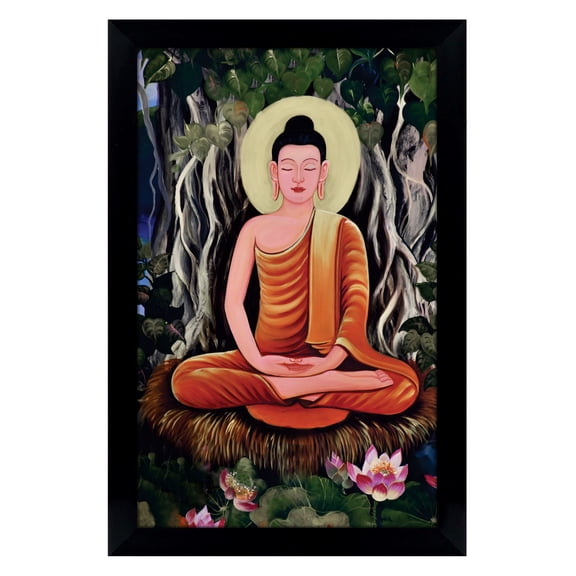 IBA Indianbeautifulart Lord Gautam Buddha In Meditation Poses Digital Prints Poster With Frame For Living Room Home Decor Religious Frame Wooden Frame For Wall Decor