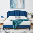 thumbnail image 1 of Queen Size Bed Frame, Upholstered Velvet Platform Bed with Adjustable Headboard, Wood Slat Support, No Box Spring Needed (Blue) - USAN1051340-8, 1 of 6