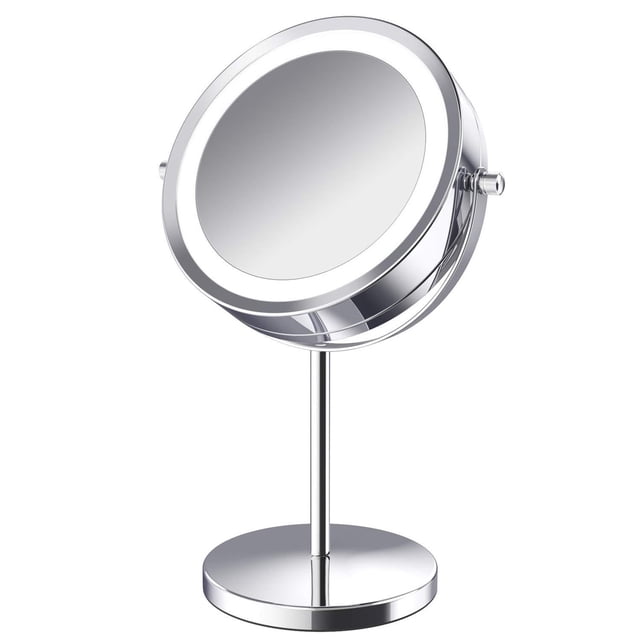 Espejo de maquillaje con aumento y luz LED, doble cara, 5 aumentos, rotación de 360 grados, tipo normal