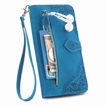 Dteck for Nothing Phone 1 Wallet Case with Wirstlet for Women Men Girls, Durable PU Leather Magnetic Flip Strap Wristlet Zipper Card Holder Phone Case, Blue