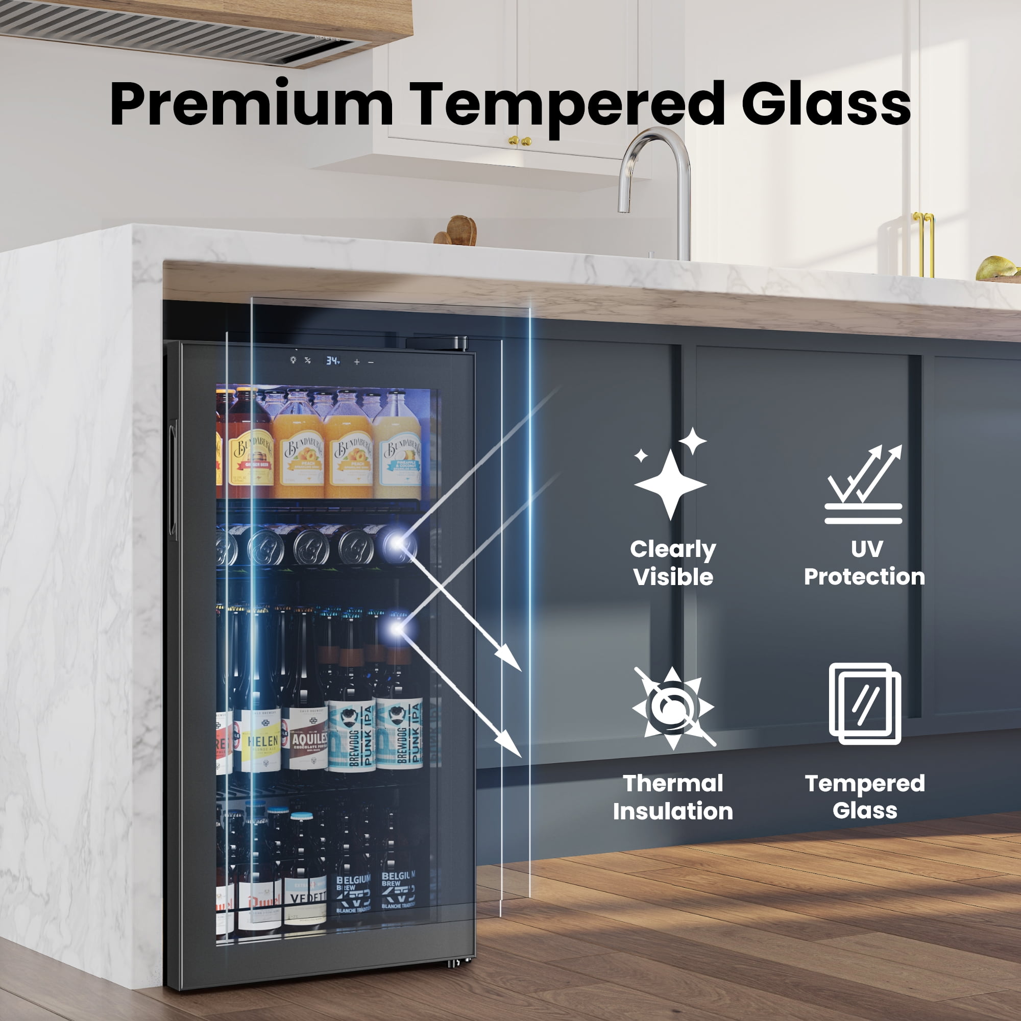 Yeego 121 Can Beverage Refrigerator, Mini Freestanding Beverage Fridge with Double Glass Door, 3.1cu.ft.