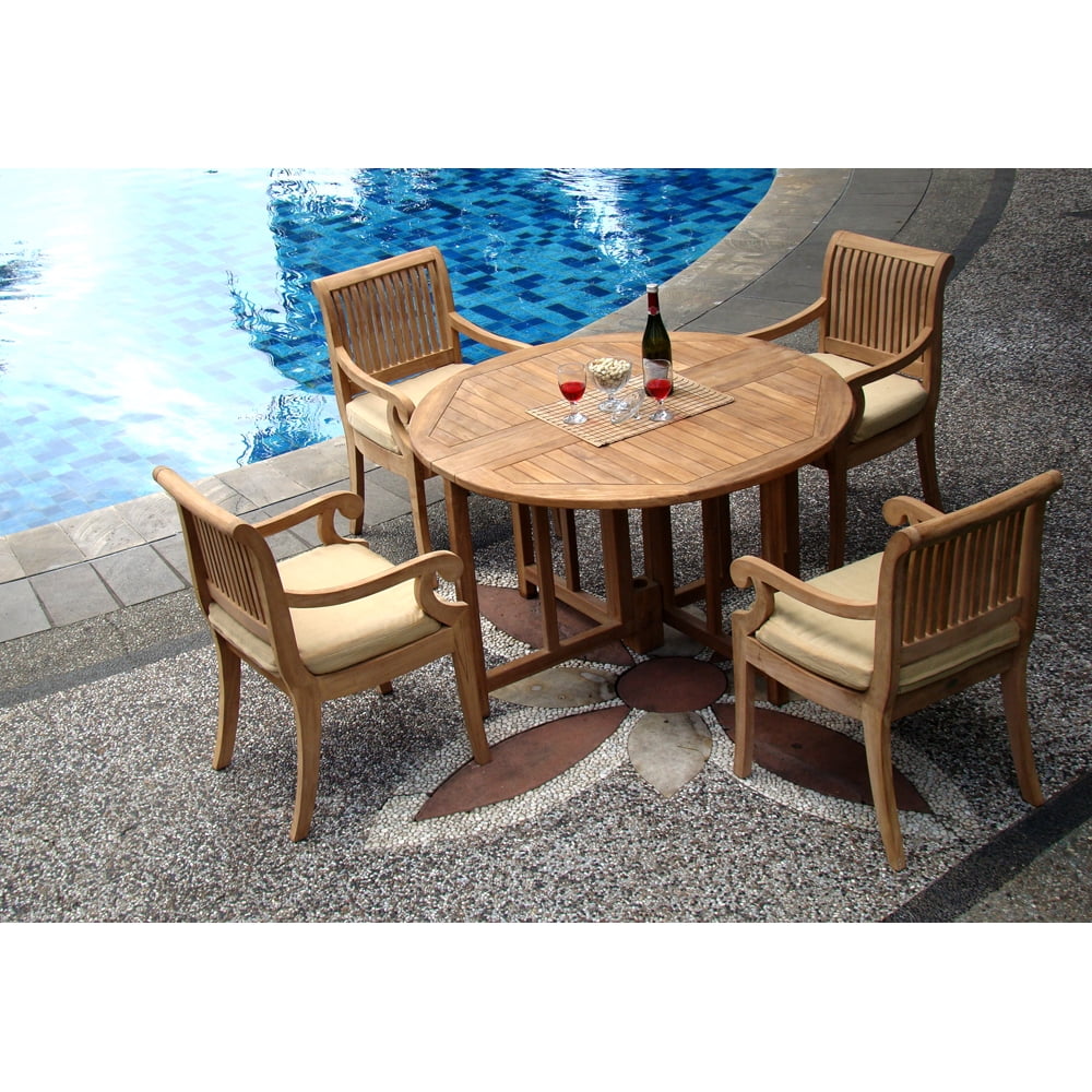 Teak Dining Set:4 Seater 5 Pc Grade-A Teak Wood Dining Set - 48" Round