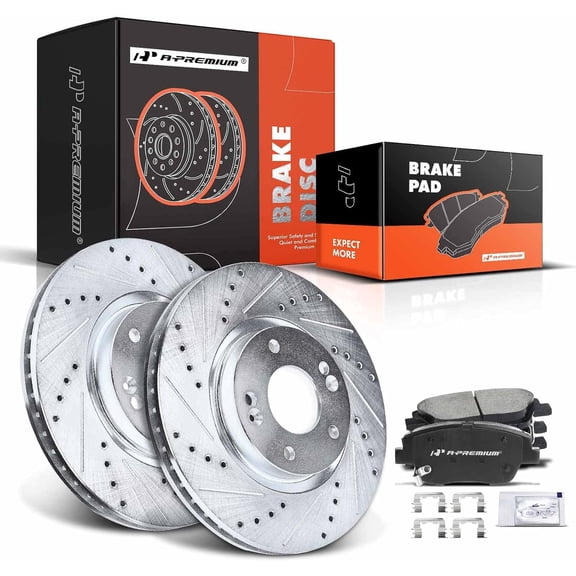 A-Premium 11.81 inch(330 mm) Front Drilled and Slotted Disc Brake Rotors   Ceramic Pads Kit Compatible with Select Hyundai and Kia Models - Sonata 2011-2015 Optima 2011-2016 6-PC Set