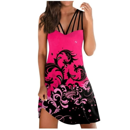 

Juebong Women s Summer Fashion Printed Sleeveless Suspenders Pullover Dress