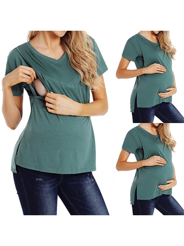 REALDY Women's Maternity Short Sleeve Layered Nursing Casual Tops for