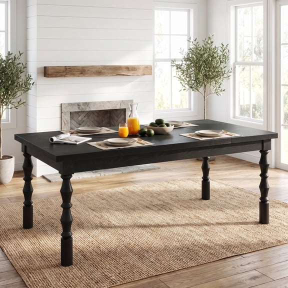 Fnova 62" Farmhouse Dining Table for 4-6 People, Large Wood Rectangle Kitchen Table Modern Dining Room Furniture with Carved Turned Legs