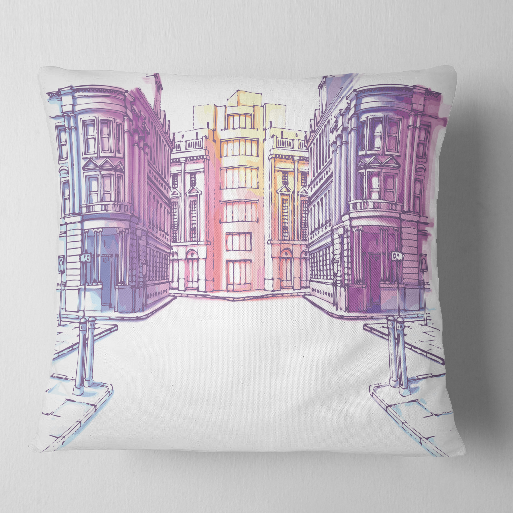 Designart Old City Street - Cityscape Painting Throw Pillow - 16x16
